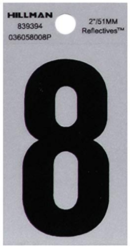 Picture of HILLMAN 839394 Hillman 2 in. Reflective Black Mylar Self-Adhesive Number 8 1 pc. - Total Qty: 66 (PK-6-EA)