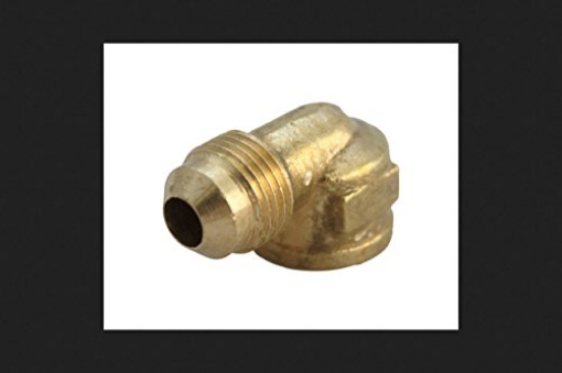 Picture of JMF COMPANY 4506234 JMF 3/8 in. Dia. x 3/4 in. Dia. Flare to FPT to Flared Yellow Brass Elbow (EA)