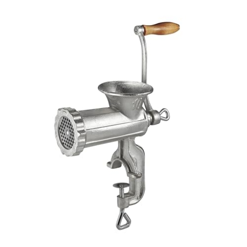 Picture of WESTON BRANDS LLC 36-1001-W Weston #10 Manual Tinned Meat Grinder and Sausage Stuffer , 4.5mm & 10mm plates, + 3 sausage funnels,Silver (EA)