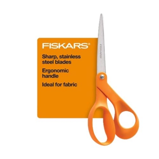 Picture of Fiskars Corporation 194510-1052 Fiskars 8" Original Orange-Handled Stainless Steel Scissors, Ergonomic and Keeps Material Flat, Sharp All-Purpose Paper and Fabric Scissors for Office, Arts, and Crafts (EA)