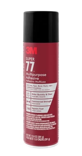 Picture of 3M 77-DSC 3M Super 77 Multipurpose Spray Adhesive, 13.8 oz., Provides Secure Bond In 15 Seconds, Dries Clear, Ideal For Plastic, Glass, Paper, Fabric, Wood, Foam, Cardboard, Fiberglass & More (77-DSC) (EA)