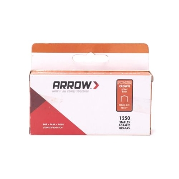 Picture of ARROW FASTENER CO LLC 585SP Arrow 585 Heavy Duty Power Crown Staples, Galvanized Steel Construction for Use with Stanley and Bostitch Staple Guns, 1250 Pack, Leg Length 5/16-Inch, Crown Width 3/8-Inch (EA)