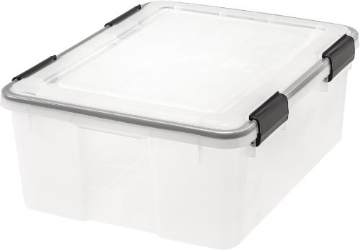 Picture of IRIS Inc IRS110400 IRIS USA 30 Quart WEATHERPRO Plastic Storage Box with Durable Lid and Seal and Secure Latching Buckles, Clear with Black Buckles, 1 Pack (CT-6-EA)