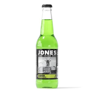 Picture of JONES SODA CO JU-407 One(1) Single Bottle - Jones Soda Co. Green Apple Soda Flavor | 100% Cane Sugar Soda | Craft Soda Pop | Soda Soft Drinks | Glass Bottle Soda (PK-24-EA)
