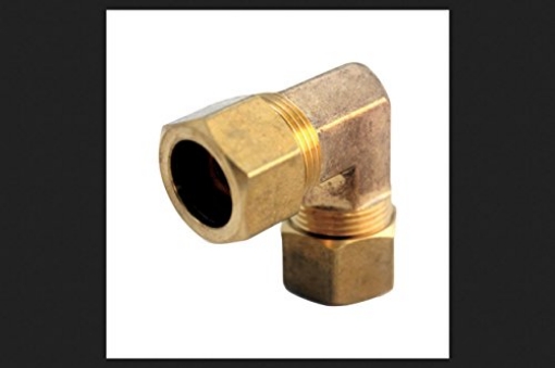Picture of JMF COMPANY 4503603 JMF 5/8 in. Dia. x 3/8 in. Dia. Compression to Compression to Elbow Yellow Brass Elbow (EA)