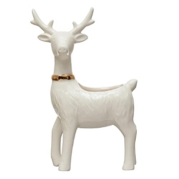 Picture of CREATIVE CO-OP XM8257 Creative Co-Op Stoneware Reindeer Planter with Gold Electroplating, White Flower Pot, No Size, Cream (PK-2-EA)