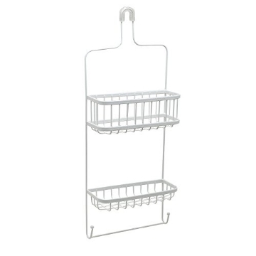 Picture of Zenna Home 7617WW Zenna Home Hanging Shower Caddy, Rustproof White Steel Organizer with 2 Wire Baskets, Built-in Washcloth Bar, and Razor/Sponge Hooks – No Drilling – Over Shower Head Shower Rack (EA)