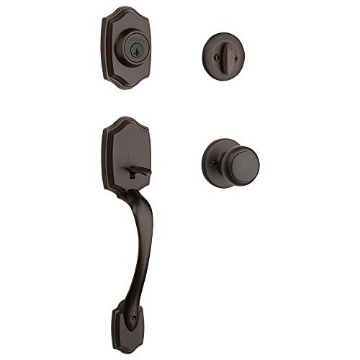 Picture of Kwikset 96870-100 Kwikset Belleview Front Door Lock Handle and Deadbolt Set, Entry Handleset Exterior with Interior Door Knob, Venetian Bronze, Pick Resistant SmartKey Rekey Deadbolt Security, Brown (EA)