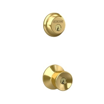 Picture of Ingersoll Rand FB50VBEL505605 Schlage FB50 V BEL 505 605 Single Cylinder Deadbolt and Keyed Entry Bell Knob, Bright Brass (EA)
