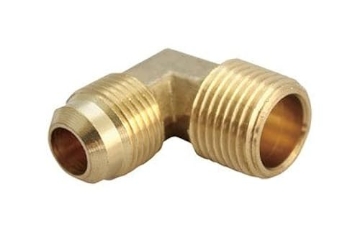 Picture of JMF COMPANY 4506168 JMF 1/2 in. Dia. x 3/4 in. Dia. Flare To MPT To Elbow Yellow Brass Elbow (PK-5-EA)
