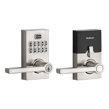 Picture of Kwikset 99170-003 Kwikset SmartCode 917 Keypad Keyless Entry Contemporary Residential Electronic Lever Lock Deadbolt Alternative with Halifax Door Lever and SmartKey Security, Satin Nickel (EA)