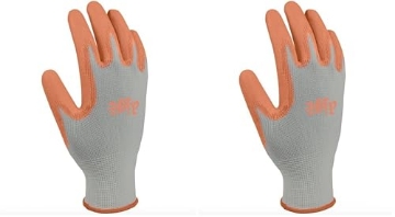 Picture of DIGZ 75696-26 Digz Women's Stretch Knit Garden Gloves with Polyurethane Coating | Color: Gray/Orange | Size: Medium (EA)