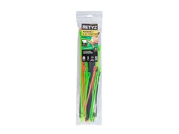 Picture of NETCONNEX LLC RTZ-MBA02-OA RETYZ Releasable Cable Ties Combo Pack, 45 Pack, 50 lb (8-Inch & 12-Inch) & 120 lb (14-Inch) Tensile Strength, Multi-Color (Black, Fluorescent Orange, Fluorescent Green), Reusable, Patented Design (EA)