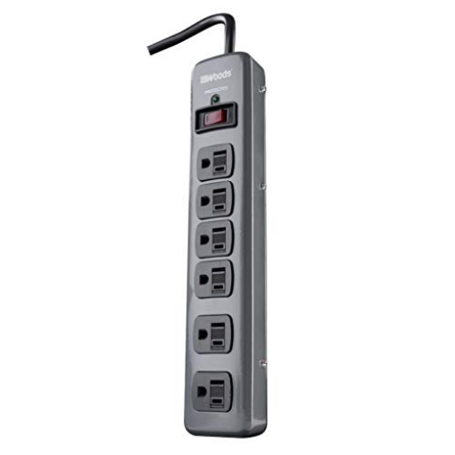 Picture of SOUTHWIRE COMPANY LLC 41546 Woods 41546 Metal Surge Protector with 6 Outlets Lighted Circuit Breaker Switch, 900J of Protection, 3 Foot Cord, Dark Gray (EA)