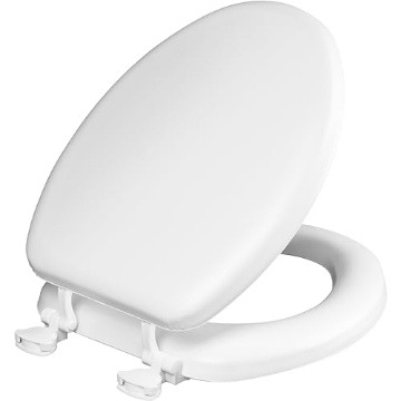 Picture of MAYFAIR BY BEMIS 115EC 000 Mayfair Padded Toilet Seat, Cushioned Soft Vinyl over Wood Core Seat, Secure Hinges, Easy Clean, Elongated, White (EA)