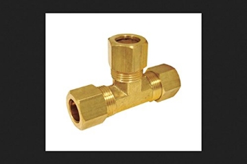 Picture of JMF COMPANY 4506424 JMF 3/8 in. Dia. x 3/8 in. Dia. x 1/4 in. Dia. Flare To Flare To MPT Yellow Brass Reducing Tee (PK-5-EA)