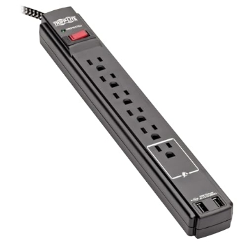 Picture of TRIPPLITE TLP610BUAM Tripp Lite Surge Protector Power Strip with USB, 6-Outlet & 2 USB Ports, Wall & Desk Mount, 10ft Braided Cord - 990 Joules, 1875 Watts (TLP610BUAM) (EA)