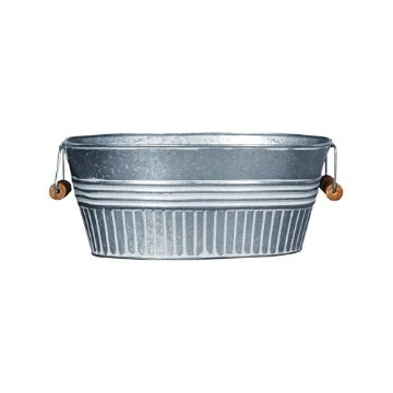 Picture of ROBERT ALLEN MPT01637 Headwind Vintage Collection 14-Inch White Wash Oval Galvanized Tub with Handles – Metal Wash Basin Planter - Galvanized Metal Tub for Indoor & Outdoor Use by Robert Allen (EA)
