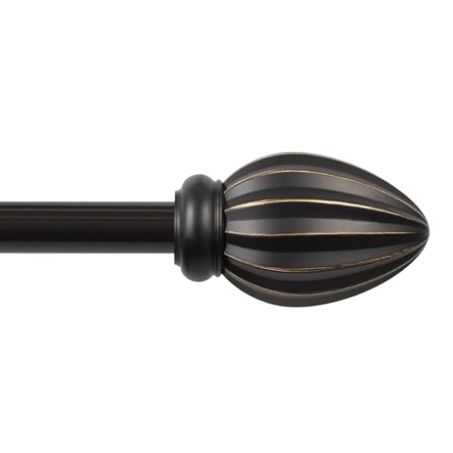 Picture of Kenney Manufacturing Company KN75246NP Kenney KN75246 Fast Fit Easy Install Bailey Fluted End Decorative Window Curtain Rod, 36-66" Adjustable Length, Oil Rubbed Bronze Finish, 5/8" Diameter Steel Tube (EA)
