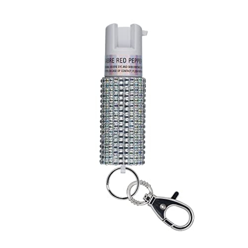 Picture of Sabre KR-J-WH-02 SABRE Jeweled Pepper Spray, Maximum Strength, Fashionable Monochromatic Design, Quick and Easy Access Snap-Clip for Secure Attachment, Protect Against Multiple Threats with up to 10 second spray time (EA)