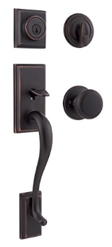 Picture of Kwikset 98001-104 Kwikset Hawthorne Front Door Lock Handle and Deadbolt Set, Entry Handleset Exterior with Interior Door Knob, Venetian Bronze, Pick Resistant SmartKey Rekey Deadbolt Security, with Microban Protection (EA)