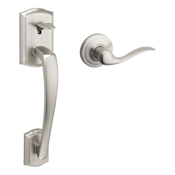 Picture of Kwikset 98150-013 Kwikset Prescott Front Door Handle No Lock, Entry Handleset Exterior with Interior Reversible Handed Lever, Non-Locking, Satin Nickel, Deadbolt Not Included, with Microban Protection (EA)