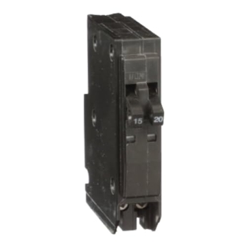 Picture of Square D QOT1520CP Square D by Schneider Electric QOT1520CP Tandem Mini Circuit Breaker, QO, 1 x 1 Pole at 15A or 20A, 120/240VAC, 10kA, Plug in Mount, Black (EA)