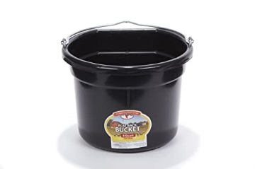 Picture of LITTLE GIANT LADDER SYSTEMS LLC P8FBBLACK6 Little Giant® Flat Back Plastic Animal Feed Bucket | Animal Feed Bucket with Metal Handle | Horse Stall Feeding and Watering Supplies (Black, 8 Quart) (EA)