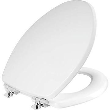 Picture of MAYFAIR BY BEMIS 126CHSL-000 Mayfair Bennett Toilet Seat with Chrome Hinges, Slow Close Wood Seat, Secure Metal Hinges, Easy Install, Made in USA, Elongated, White (EA)
