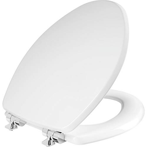 Picture of MAYFAIR BY BEMIS 126CHSL-000 Mayfair Bennett Toilet Seat with Chrome Hinges, Slow Close Wood Seat, Secure Metal Hinges, Easy Install, Made in USA, Elongated, White (EA)