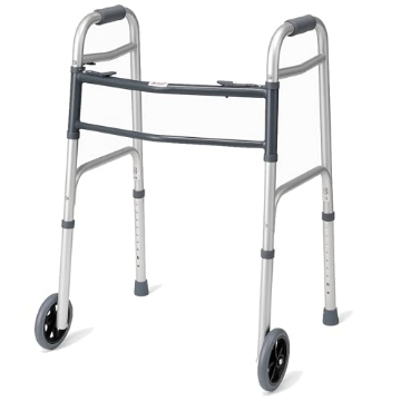 Picture of CAREX HEALTH BRANDS FGA87100 0000 Carex Folding Walker with Wheels for Seniors, Portable Medical Walker with Adjustable Height, 30-37 Inches, Mobility Aid for Adults, Elderly, and Handicapped, Foldable, Aluminum Frame, Lightweight (EA)