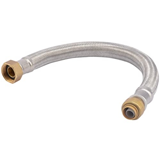 Picture of Shark Industries Ltd UR3068FX15 SharkBite 1/2 Inch x 3/4 Inch FIP x 15 Inch Stainless Steel Braided Flexible Water Heater Connector, Push To Connect Brass Plumbing Fitting, PEX Pipe, Copper, CPVC, PE-RT, HDPE, U3068FLEX15LF (EA)