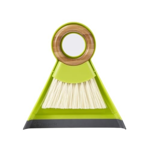 Picture of FULL CIRCLE INTERNATIONAL INC FC14608 Full Circle Tiny Team, Mini Compact Brush & Dustpan Set, Portable Handheld Broom for Quick Cleanups, Ideal for Home, Bathroom, Kitchen Countertops. Bamboo Hand Broom & Small Crumb Sweeper, Green (EA)