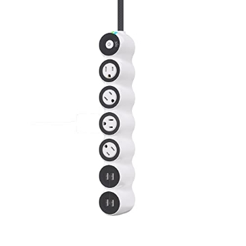 Picture of 360 Electrical 3E0778-WVG4NA 360 Electrical PowerCurve Power Strip, Braided Extension Cord with 4 Rotating Outlets and 4 USB-A Ports, Outlet Extender 5 ft, Surge Protector Power Strip with USB Ports, White (EA)