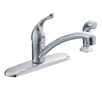 Picture of Moen 7430 Moen Chateau Chrome One-Handle Low-Arc Kitchen Sink Faucet with Side Sprayer, 4 Hole Kitchen Faucet, Separate Flexible Pull Out Spray Head, for Commercial, Laundry, Utility, 7430 (EA)