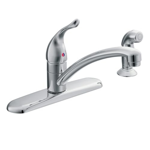 Picture of Moen 7430 Moen Chateau Chrome One-Handle Low-Arc Kitchen Sink Faucet with Side Sprayer, 4 Hole Kitchen Faucet, Separate Flexible Pull Out Spray Head, for Commercial, Laundry, Utility, 7430 (EA)