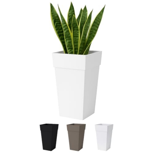 Picture of Bloem, Lcc. FPS2509-2 Bloem Finley 25" Tall Square White Plastic Resin Planter with Drainage Holes for Indoor and Outdoor Gardening (EA)