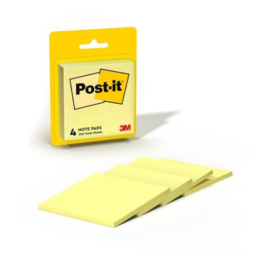 Picture of Post-it 5400 Post-it Notes, 3 in x 3 in, 4 Sticky Notes Pads, 50 Sheets per Pad, The Iconic Canary Yellow Note, School Supplies and Oﬃce Products (EA)