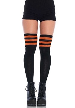 Picture of Leg Avenue UA6605BO Leg Avenue Women's Athletic Three Striped Knee High Socks, Black/Orange, One Size (EA)