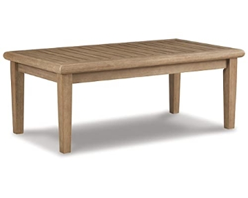 Picture of SIGNATURE DESIGN BY ASHLEY P805-701 TABLE Signature Design by Ashley Gerianne Contemporary Outdoor Rectangular Cocktail Table, Slatted Top Sheds Rainwater, Eucalyptus Wood, 50" W x 26" D x 18.63" H, Beige (EA)