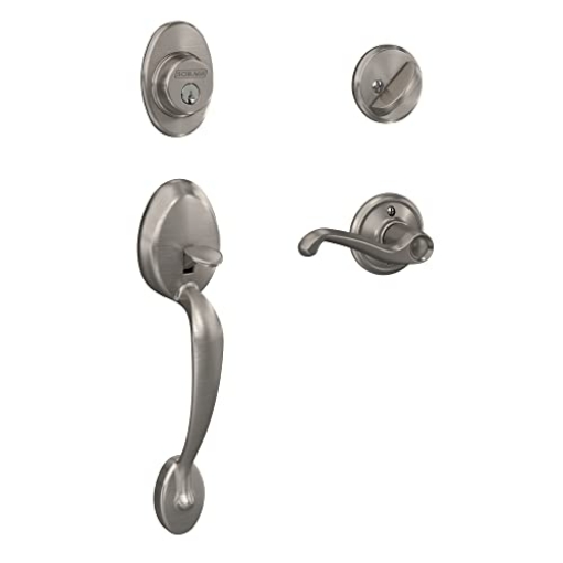 Picture of Ingersoll Rand F60GPLY619FLA Schlage F60 V PLY 619 FLA Plymouth Front Entry Handleset with Flair Lever, Deadbolt Keyed 1 Side, Satin Nickel (EA)