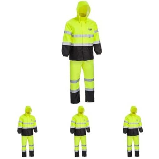 Picture of Boss Products Usa Llc B44531/L Boss Unisex High Visability ANSI Class III Rain Suit Jacket and Bib with Color Block, High Visability, Water Resistant, and Reflective 3M Tape, Yellow, Black, Large (B44530-L) (EA)