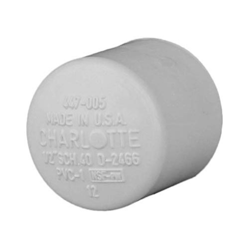 Picture of CHARLOTTE PIPE PVC02116C0600 CHARLOTTE PIPE 1/2 SCH 40 CAP SOCKET CONTRACTOR PACK PRESSURE (10 Unit Bag) (EA)