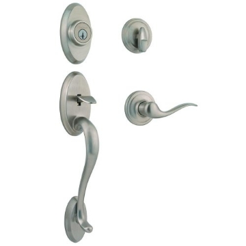 Picture of Kwikset 98001-107 Kwikset Shelburne Satin Nickel Single Cylinder Door Handleset with Tustin Door Handle Featuring SmartKey Security 800SEXTNL 15 SMT CP (EA)
