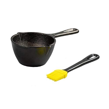 Picture of Lodge Cast Iron LMPB21 Lodge 15.2 Ounce Cast Iron Melting Pot + Silicone Basting Brush - Unparalleled Heat Retention - Heat Resistant Basting Brush up to 450° - Black and Yellow (EA)