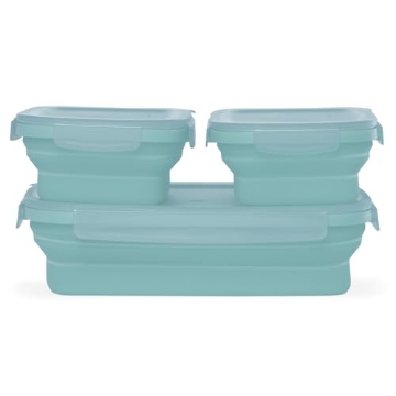 Picture of COLBAR LLC SCNDZ-3PK-1-ICE Drip EZ Secondz Collapsible Food Storage Containers (set of 3) - Meal Prep, Leftovers, Lunch, Camping, Hiking - Dishwasher & Microwave Safe - BPA-free Silicone - Locking Lids - Ice Blue (EA)
