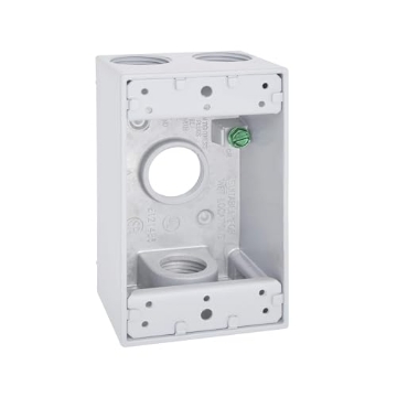 Picture of SIGMA ENGINEERED SOLUTIONS 14251WH SIGMA ENGINEERED SOLUTIONS 14251WH Metal Electrical Outlet Box, Weatherproof, Easy Mount Plug and Receptacle Protector, White, (4) 1/2-Inch Holes, 1 Gang Deep Box (EA)