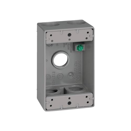Picture of SIGMA 14253-5 SIGMA ENGINEERED SOLUTIONS 14253-5 Metal Electrical Outlet Box, Weatherproof, Easy Mount Plug and Receptacle Protector, Gray, (5) 3/4-Inch Holes, 1 Gang Box (EA)