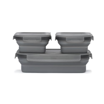 Picture of COLBAR LLC SCNDZ-3PK-1-CH Drip EZ Secondz Collapsible Food Storage Containers (set of 3) - Meal Prep, Leftovers, Lunch, Camping, Hiking - Dishwasher & Microwave Safe - BPA-free Silicone - Locking Lids - Charcoal (EA)