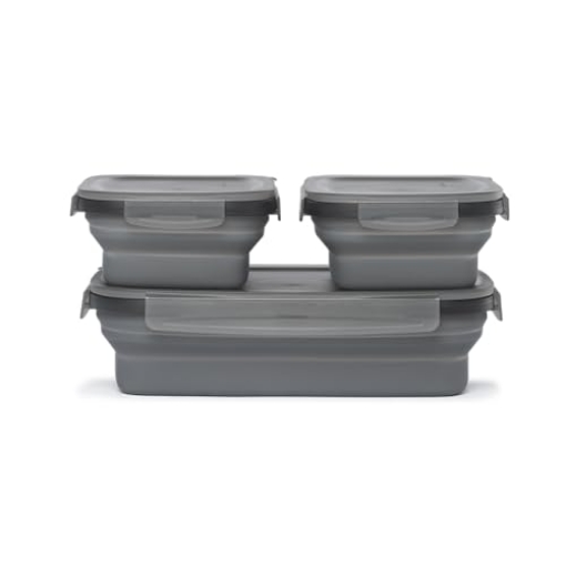 Picture of COLBAR LLC SCNDZ-3PK-1-CH Drip EZ Secondz Collapsible Food Storage Containers (set of 3) - Meal Prep, Leftovers, Lunch, Camping, Hiking - Dishwasher & Microwave Safe - BPA-free Silicone - Locking Lids - Charcoal (EA)